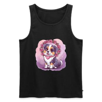 Cartoon Australischer Schäferhund mit Rosen - Männer Premium Bio Tank Top - Schwarz - Vorne - AI Model Male 178 light (178cm)