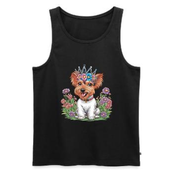 Terrier de dessin animé mignon avec des fleurs colorées - Débardeur bio Premium Homme - noir - Devant - Michal (187cm)