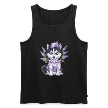 Süßer Cartoon Husky mit Flieder - Männer Premium Bio Tank Top - Schwarz - Vorne - AI Model Male 178 light (178cm)