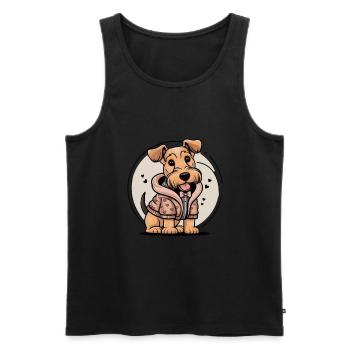 Airedale Terrier im Cartoon Look - Männer Premium Bio Tank Top - Schwarz - Vorne - Michal (187cm)