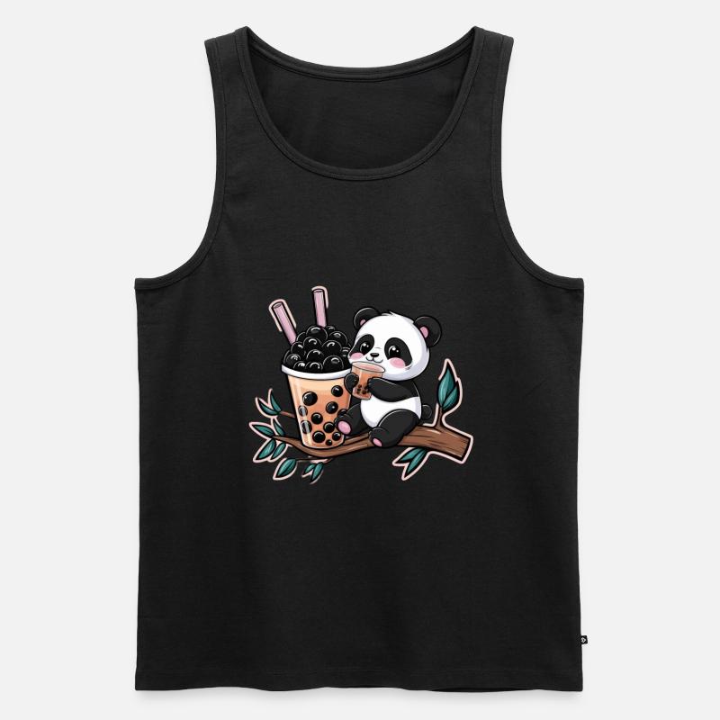 Kawaii Panda mit Bubble Tea - Männer Premium Bio Tank Top - Schwarz