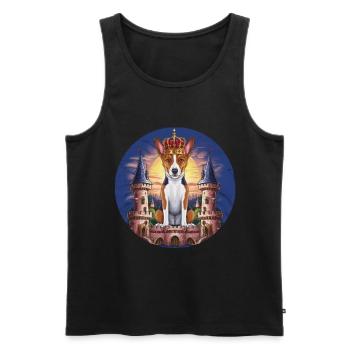 Cartoon Basenji dog with crown and lock - Men's Premium Organic Tank Top - black - Front - Michal (187cm)