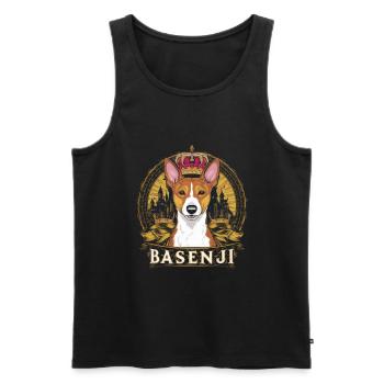 Cartoon Basenji dog with crown and lock - Men's Premium Organic Tank Top - black - Front - Michal (187cm)