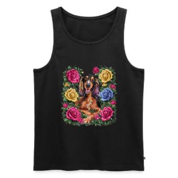 Bande dessinée Setter irlandais avec des roses - Débardeur bio Premium Homme - noir - Devant - AI Model Male 178 light (178cm)