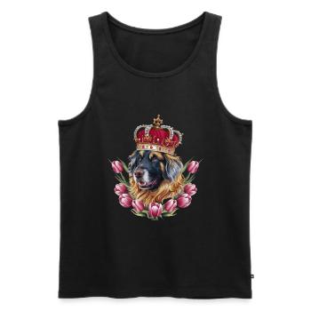 Leonberger Hund mit Krone und Tulpen - Männer Premium Bio Tank Top - Schwarz - Vorne - AI Model Male 178 light (178cm)