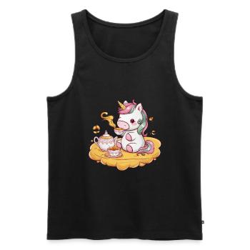 Kawaii Einhorn mit Honig und Tee - Männer Premium Bio Tank Top - Schwarz - Vorne - AI Model Male 178 light (178cm)