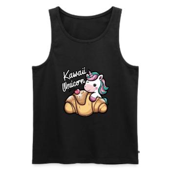 Kawaii Einhorn mit Croissant - Männer Premium Bio Tank Top - Schwarz - Vorne - Michal (187cm)