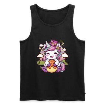 Kawaii Einhorn mit leckerem Essen - Männer Premium Bio Tank Top - Schwarz - Vorne - AI Model Male 178 light (178cm)