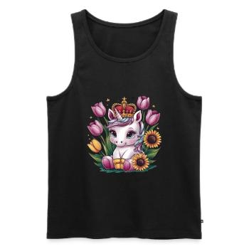 Kawaii unicorn with crown, tulips and sunflowers - Men's Premium Organic Tank Top - black - Front - Michal (187cm)