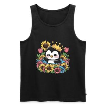 Kawaii Penguin with Crown, Tulips and Sunflowers - Men's Premium Organic Tank Top - black - Front - Michal (187cm)