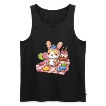 Dessin animé lapin kawaii avec des biscuits et un gâteau - Débardeur bio Premium Homme - noir - Devant - AI Model Male 178 light (178cm)
