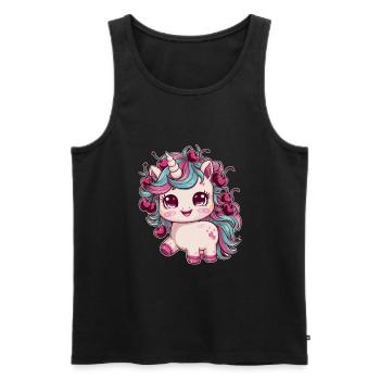 Cooles Kawaii Einhorn mit Kirschen - Männer Premium Bio Tank Top - Schwarz - Vorne - Michal (187cm)
