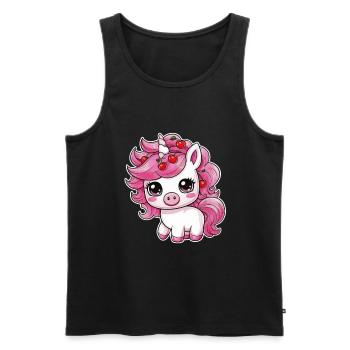 Cooles Kawaii Einhorn mit Kirschen - Männer Premium Bio Tank Top - Schwarz - Vorne - Michal (187cm)