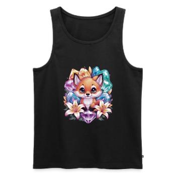 Dessin animé Kawaii renard avec des fleurs colorées - Débardeur bio Premium Homme - noir - Devant - Michal (187cm)