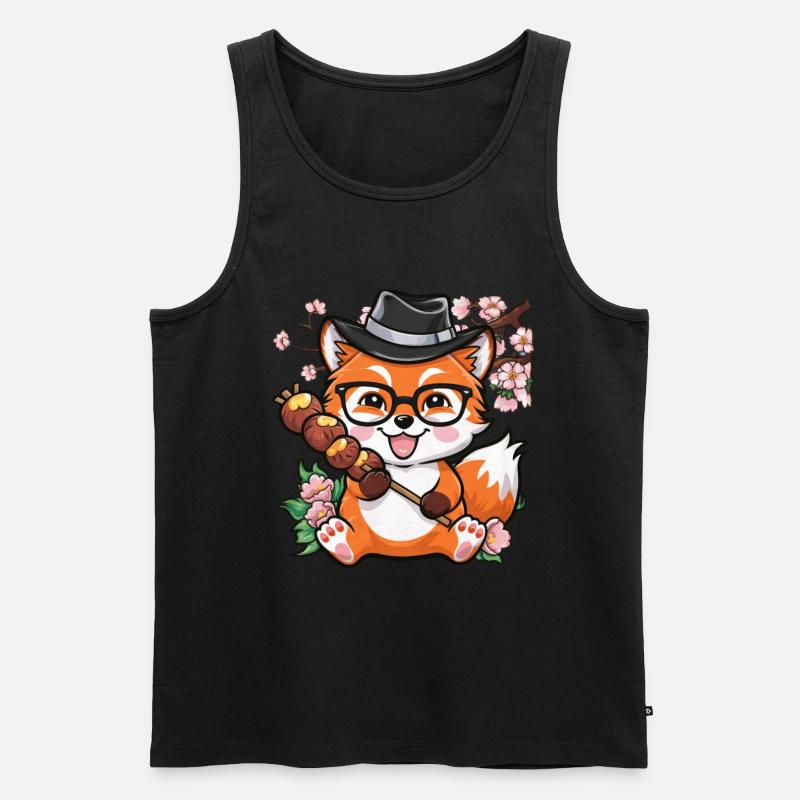 Kawaii Fuchs mit Hanami Dango - Männer Premium Bio Tank Top - Schwarz