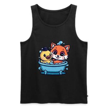 Kawaii fox in cartoon style with rubber duck - Men's Premium Organic Tank Top - black - Front - Michal (187cm)