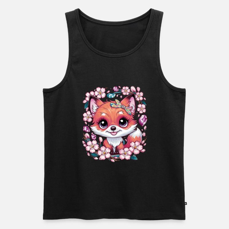 Kawaii Fuchs mit Sakura Kirschblüten - Männer Premium Bio Tank Top - Schwarz