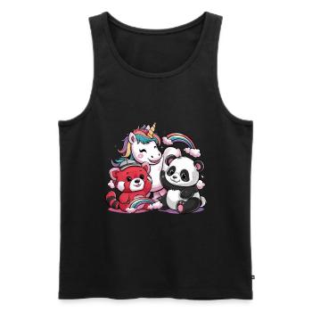 Kawaii Einhorn mit roten Panda und großem Panda - Männer Premium Bio Tank Top - Schwarz - Vorne - AI Model Male 178 light (178cm)