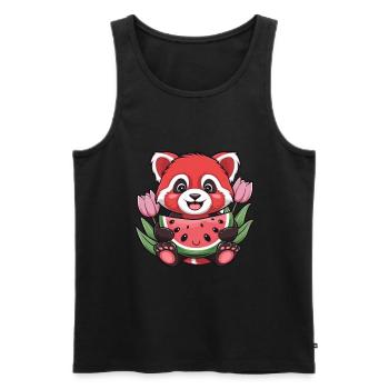 Roter Kawaii Panda mit Melonen und Tulpen - Männer Premium Bio Tank Top - Schwarz - Vorne - AI Model Male 178 light (178cm)