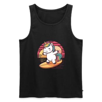 Surfendes Kawaii Einhorn mit Surfbrett - Männer Premium Bio Tank Top - Schwarz - Vorne - Michal (187cm)