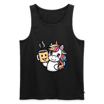 Licorne kawaii buvant du cacao - Débardeur bio Premium Homme - noir - Devant - AI Model Male 178 light (178cm)