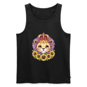 Dessin animé Kawaii lion avec couronne et tournesols - Débardeur bio Premium Homme - noir - Devant - Michal (187cm)