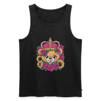 Kawaii Teddy Bear with Crown, Roses and Sunflowers - Men's Premium Organic Tank Top - black - Front - Michal (187cm)