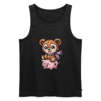 Süßer Kawaii Teddybär mit Sparschwein - Männer Premium Bio Tank Top - Schwarz - Vorne - Michal (187cm)