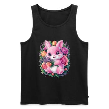 Mignon lapin kawaii avec des roses et de la lavande - Débardeur bio Premium Homme - noir - Devant - AI Model Male 178 light (178cm)