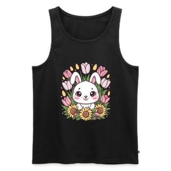Lapin kawaii avec des tulipes et des tournesols - Débardeur bio Premium Homme - noir - Devant - Michal (187cm)
