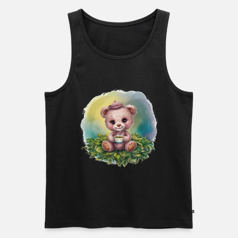 Teddybär liebt Tee - Männer Premium Bio Tank Top - Schwarz