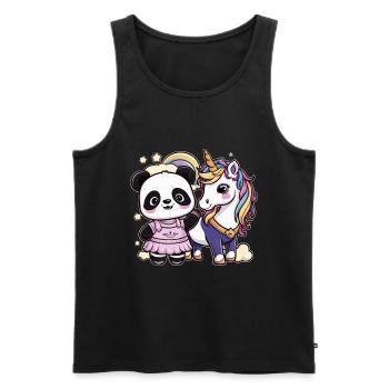 Mignon panda kawaii avec licorne - Débardeur bio Premium Homme - noir - Devant - AI Model Male 178 light (178cm)