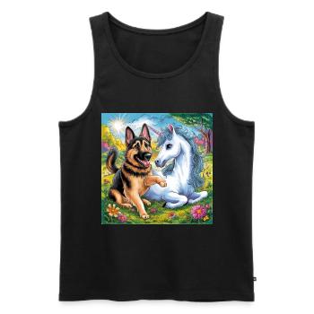 Cute German Shepherd with Unicorn - Men's Premium Organic Tank Top - black - Front - Michal (187cm)