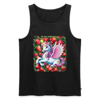 Mignon Licorne Pégase avec des fraises - Débardeur bio Premium Homme - noir - Devant - Michal (187cm)