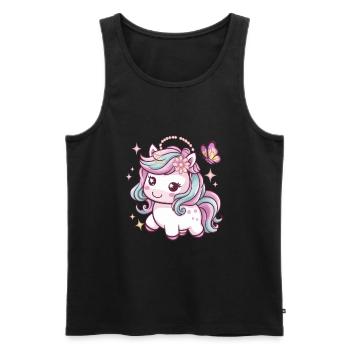 Niedliches Kawaii Einhorn mit Schmetterling - Männer Premium Bio Tank Top - Schwarz - Vorne - AI Model Male 178 light (178cm)
