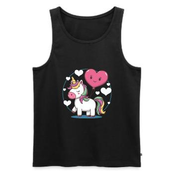 Licorne mignonne avec des ballons en forme de cœur - Débardeur bio Premium Homme - noir - Devant - Michal (187cm)
