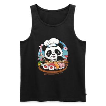 Süßer Kawaii Panda mit großer Sushi Variation - Männer Premium Bio Tank Top - Schwarz - Vorne - AI Model Male 178 light (178cm)