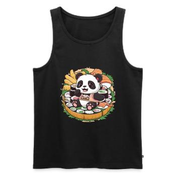 Süßer Kawaii Panda mit großer Sushi Variation - Männer Premium Bio Tank Top - Schwarz - Vorne - AI Model Male 178 light (178cm)