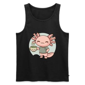 Kawaii Axolotl aime le thé vert - Débardeur bio Premium Homme - noir - Devant - Michal (187cm)