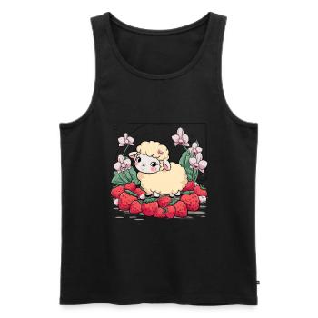 Süßes Kawaii Schaf mit Erdbeeren & Orchideen - Männer Premium Bio Tank Top - Schwarz - Vorne - AI Model Male 178 light (178cm)