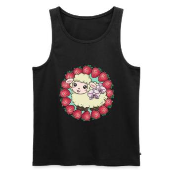 Süßes Kawaii Schaf mit Erdbeeren & Orchideen - Männer Premium Bio Tank Top - Schwarz - Vorne - Michal (187cm)
