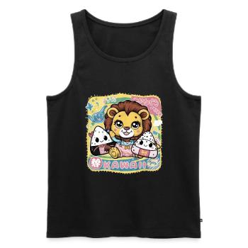 Lion Kawaii dans le style Dessin Animé Kawaii Onigiri - Débardeur bio Premium Homme - noir - Devant - Michal (187cm)