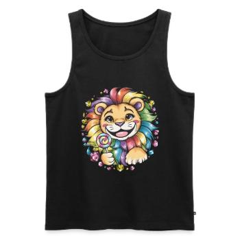 Süßer Kawaii Löwe mit Süßigkeiten - Männer Premium Bio Tank Top - Schwarz - Vorne - AI Model Male 178 light (178cm)