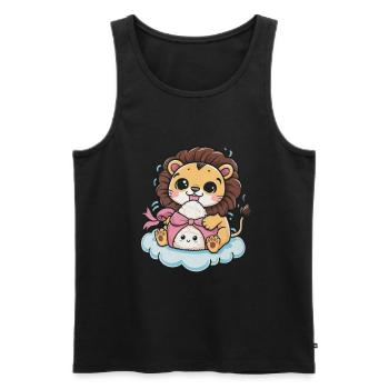 Lion Kawaii dans le style Dessin Animé Kawaii Onigiri - Débardeur bio Premium Homme - noir - Devant - Michal (187cm)