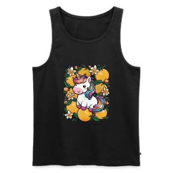 Kawaii Einhorn mit Orangen und Narzissen - Männer Premium Bio Tank Top - Schwarz - Vorne - Michal (187cm)