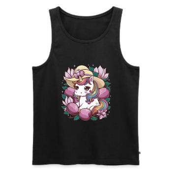 Licorne Kawaii avec des prunes et des fleurs - Débardeur bio Premium Homme - noir - Devant - Michal (187cm)