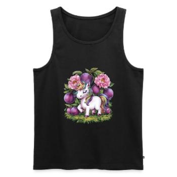Licorne Kawaii avec des prunes et des fleurs - Débardeur bio Premium Homme - noir - Devant - Michal (187cm)