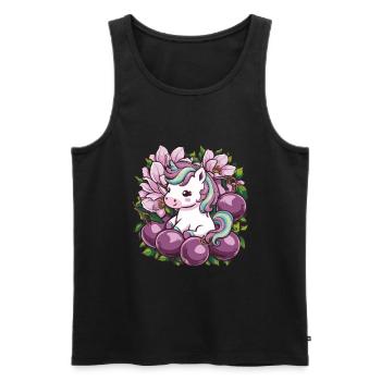 Licorne Kawaii avec des prunes et des fleurs - Débardeur bio Premium Homme - noir - Devant - Michal (187cm)