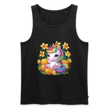 Kawaii Einhorn mit Orangen und Narzissen - Männer Premium Bio Tank Top - Schwarz - Vorne - Michal (187cm)