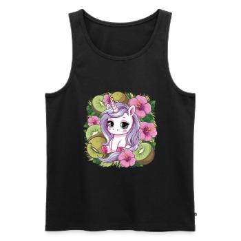 Cartoon Kawaii Einhorn mit Kiwi und Hibiskus - Männer Premium Bio Tank Top - Schwarz - Vorne - Michal (187cm)